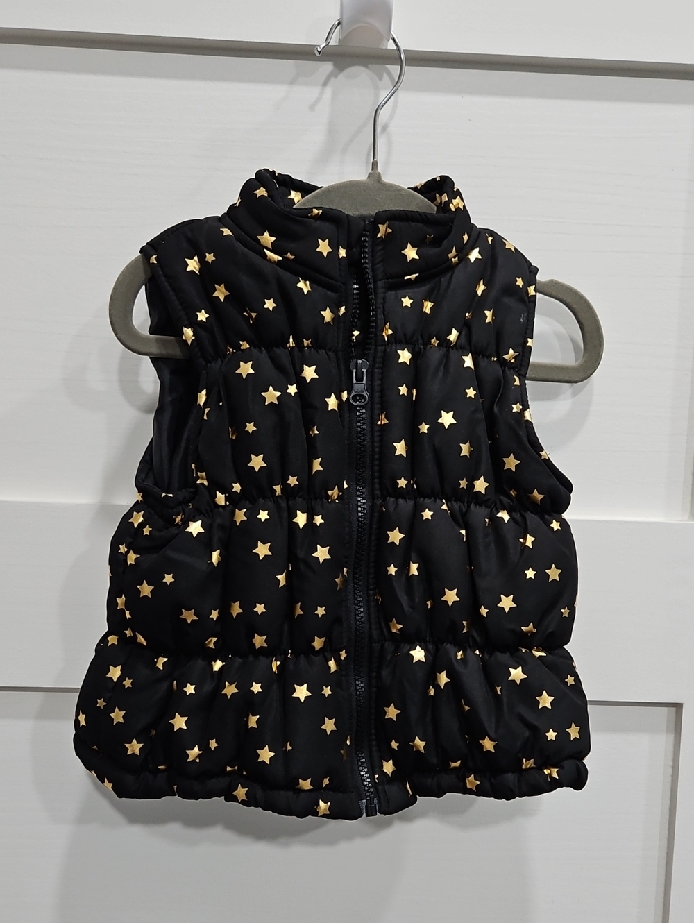 healthtex Black Puffer Vest with Gold Star Print